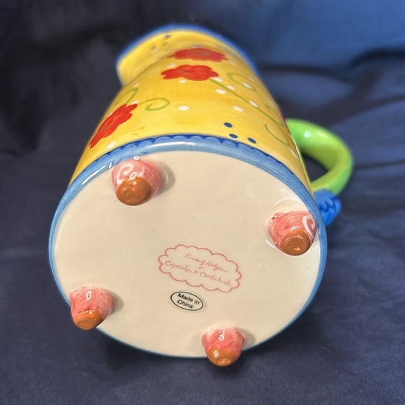 Footed Ceramic Pitcher Vase Kimberly Hodges Cupcakes and Cartwheels Yellow 5.5” - Picture 2 of 6